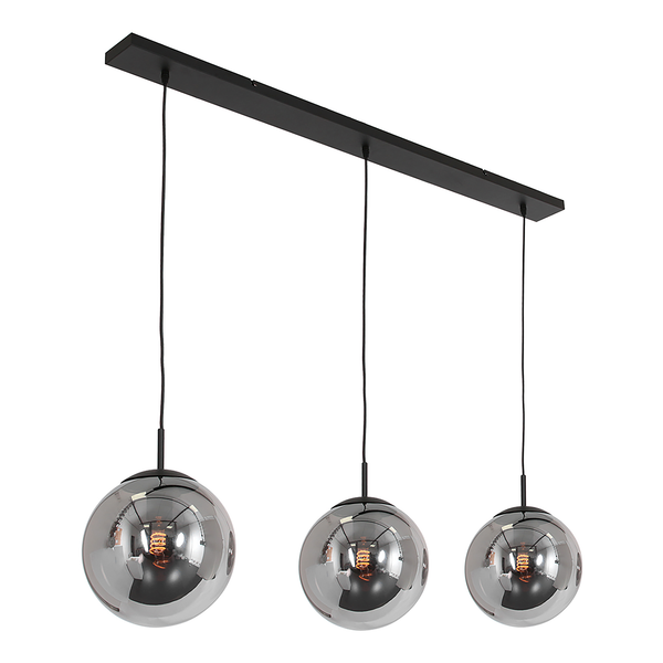 Pendelleuchte Bollique 3-flammig - Eisen / Rauchglas - Schwarz - 3-flammig