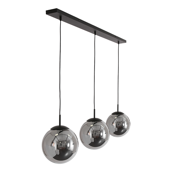 Pendelleuchte Bollique 3-flammig - Eisen / Rauchglas - Schwarz - 3-flammig