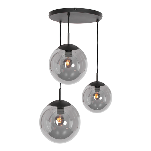 Pendelleuchte Bollique 3-flammig Rund - Eisen / Rauchglas - Schwarz - 3-flammig