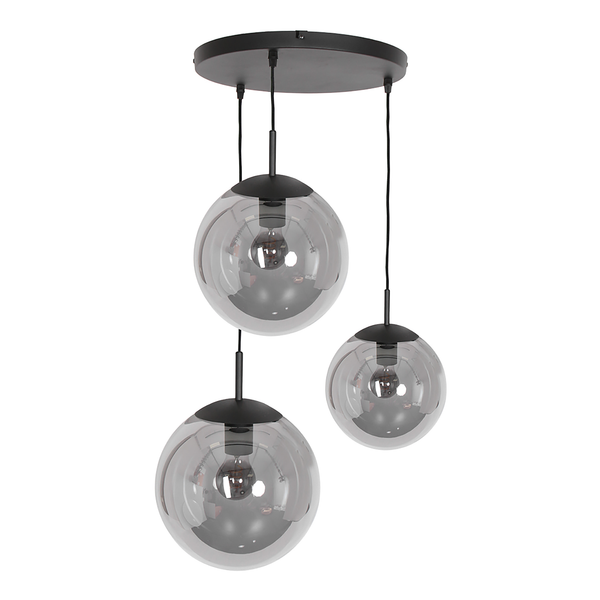 Pendelleuchte Bollique 3-flammig Rund - Eisen / Rauchglas - Schwarz - 3-flammig