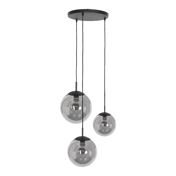 Pendelleuchte Bollique 3-flammig Rund - Eisen / Rauchglas - Schwarz - 3-flammig