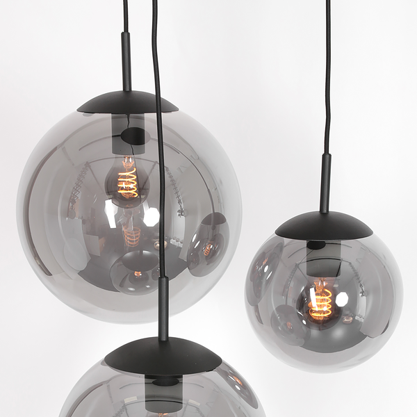 Pendelleuchte Bollique 3-flammig Rund - Eisen / Rauchglas - Schwarz - 3-flammig