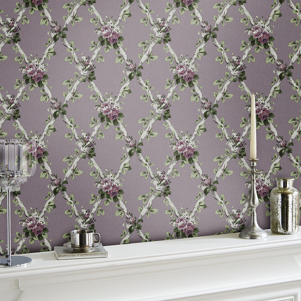Vliestapete Laura Ashley Elwyn - 10 m x 52 cm - Violett