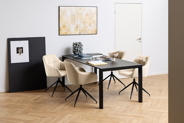 Drehbarer Armlehnenstuhl Sidaon - Strukturstoff Badia: Beige