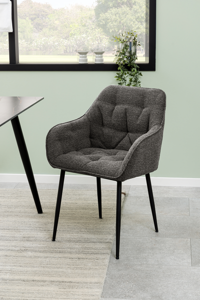 Armlehnenstuhl Magrin 2er-Set - Bouclé Stoff Moena: Anthrazit