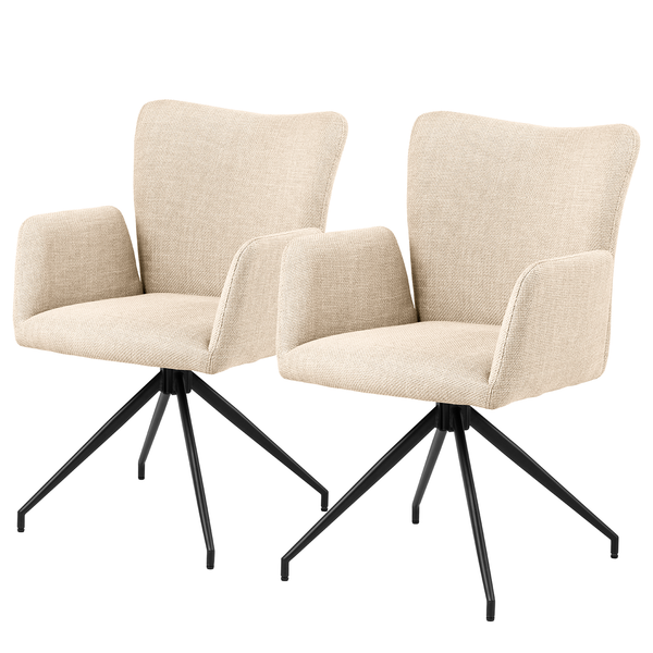 Drehbarer Armlehnenstuhl Doulba 2er-Set - Strukturstoff Badia: Beige