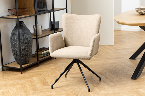 Drehbarer Armlehnenstuhl Doulba 2er-Set - Strukturstoff Badia: Beige