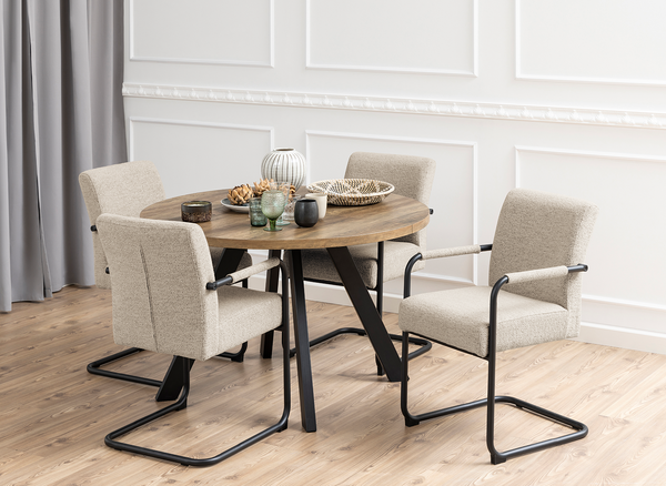 Freischwinger Marenla 2er-Set - Beige - Bouclé - Eisen - 51 x 85 x 65 cm