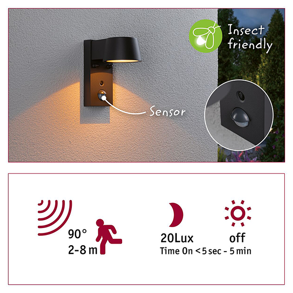 Wandleuchte Capea mit Sensor - Aluminium - Grau - 1-flammig