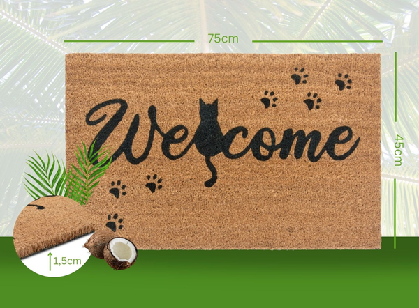 Fußmatte Kokos Cat Paws Welcome - Kokos - Beige / Schwarz