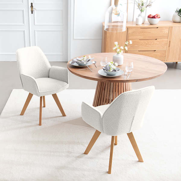 Drehbarer Armlehnenstuhl Rory - Weiß / Buche - Buche