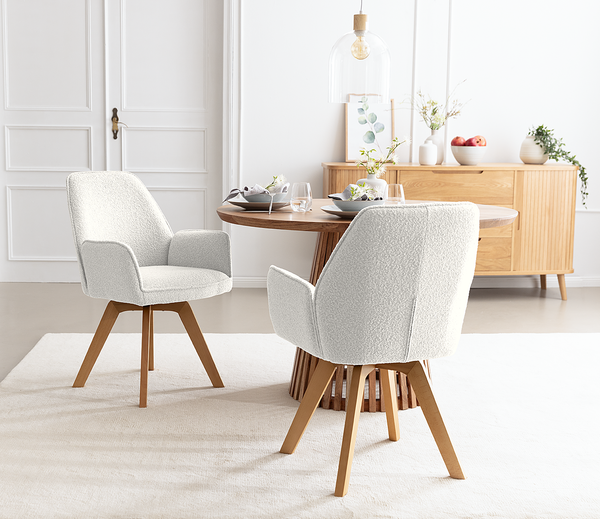 Drehbarer Armlehnenstuhl Rory - Weiß / Buche - Buche