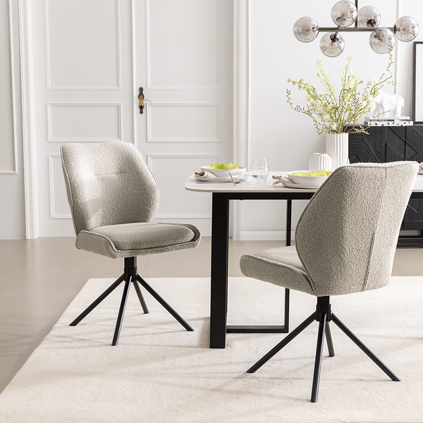 Esszimmerstuhl Mollvika 2er-Set - Grau - Bouclé - Buche - Eisen - 50 x 89 x 63 cm