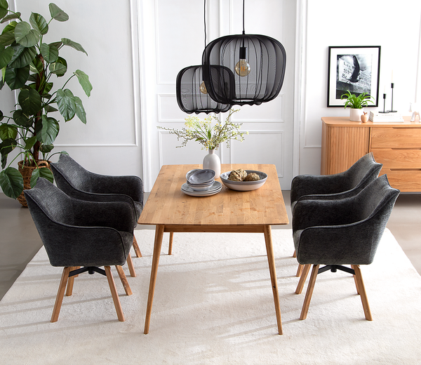 Drehbarer Armlehnenstuhl Mabontot - Schwarz - Chenille - Eiche - 63 x 88 x 62 cm