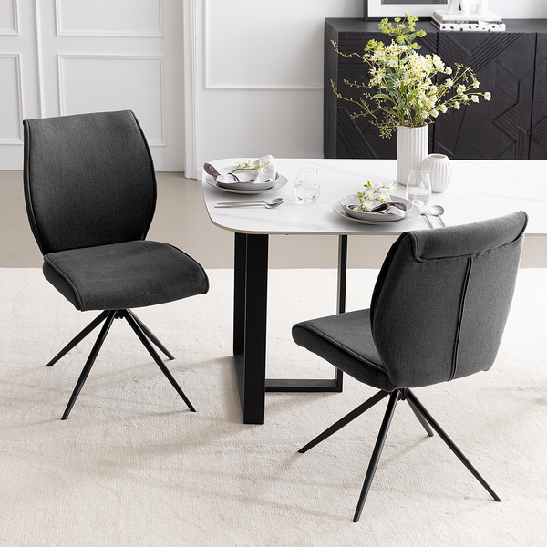 Drehbarer Polsterstuhl Ustuna 2er-Set - Grau - Flachgewebe - Eisen - 48 x 94 x 61 cm
