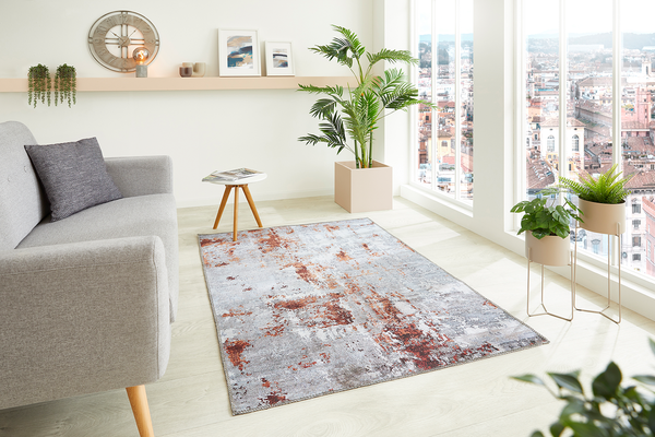 Teppich Lago Typ A - Polyester - Silber / Rot - 200 x 290 cm