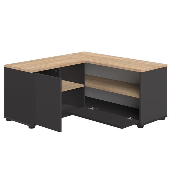 TV-Lowboard Angle 90 - Schwarz / Eiche Dekor