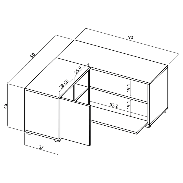 TV-Lowboard Angle 90 - Schwarz / Eiche Dekor