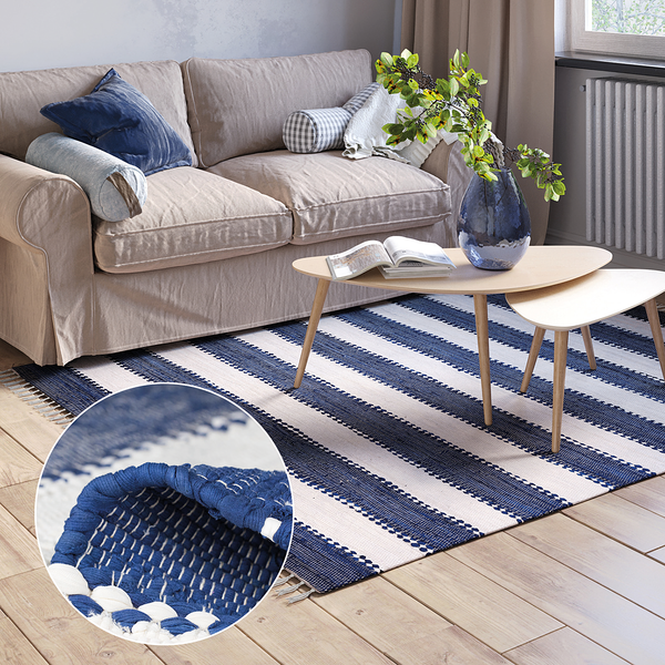 Kurzflorteppich Maher - Baumwolle - Blau - 150 x 80 cm - Blau - 150 x 80 cm