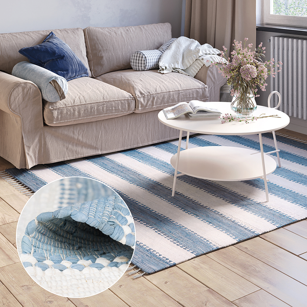 Kurzflorteppich Maher - Baumwolle - Hellblau - 200 x 140 cm - Hellblau - 200 x 140 cm