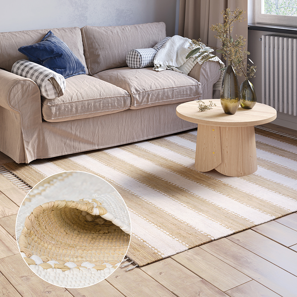 Kurzflorteppich Maher - Baumwolle - Beige - 170 x 120 cm - Beige - 170 x 120 cm