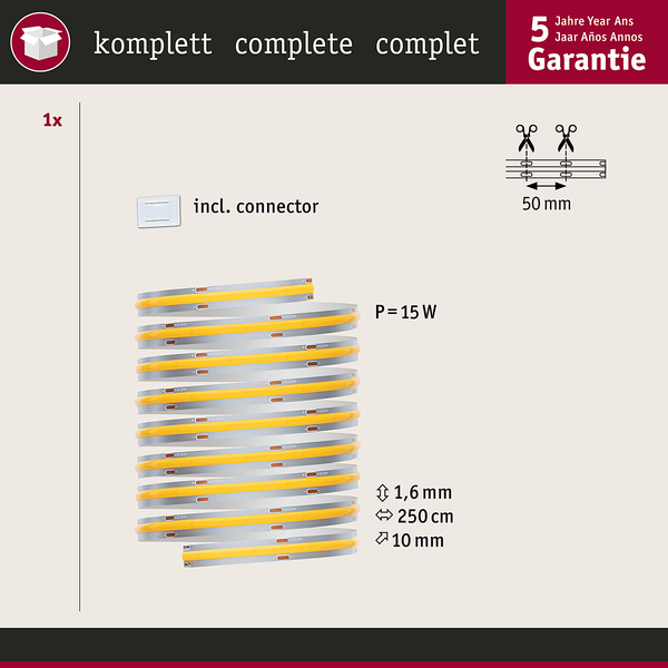 MaxLED-Stripe 500 COB Warmweiß - Polyacryl - Silber
