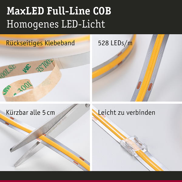 MaxLED-Stripe 500 COB Warmweiß - Polyacryl - Silber