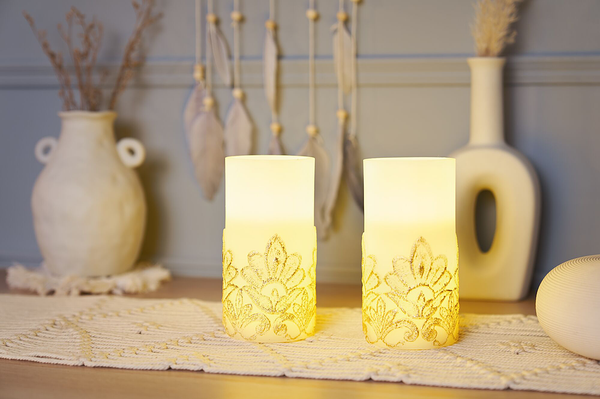 LED-Kerze Cosy Charm 2er-Set - Wachs - Gold / Weiß