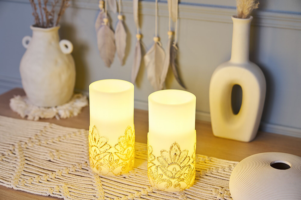 LED-Kerze Cosy Charm 2er-Set - Wachs - Gold / Weiß