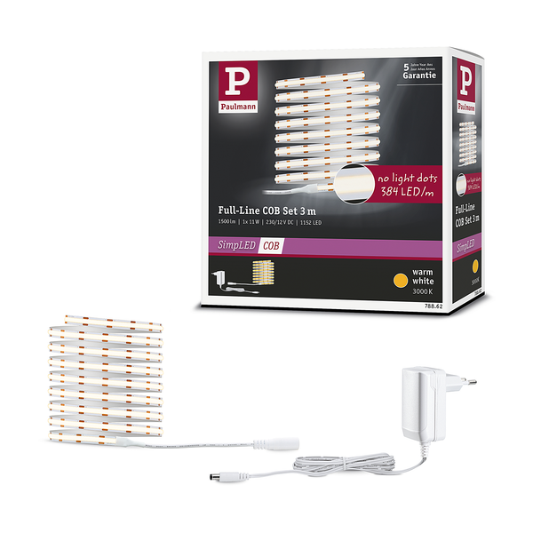 LED-Stripe Set SimpLED COB Warmweiß - Aluminium - Weiß - Breite: 300 cm