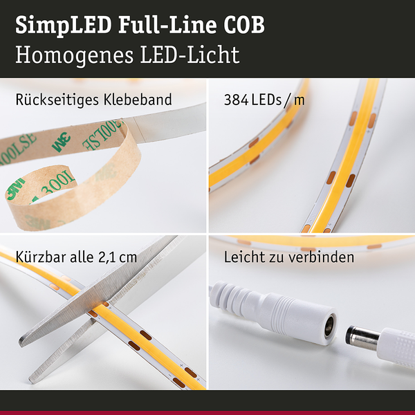 LED-Stripe Set SimpLED COB Warmweiß - Aluminium - Weiß - Breite: 300 cm