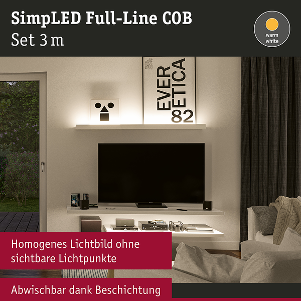 LED-Stripe Set SimpLED COB Warmweiß - Aluminium - Weiß - Breite: 300 cm