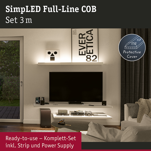 LED-Stripe Set SimpLED COB Warmweiß - Aluminium - Weiß - Breite: 300 cm