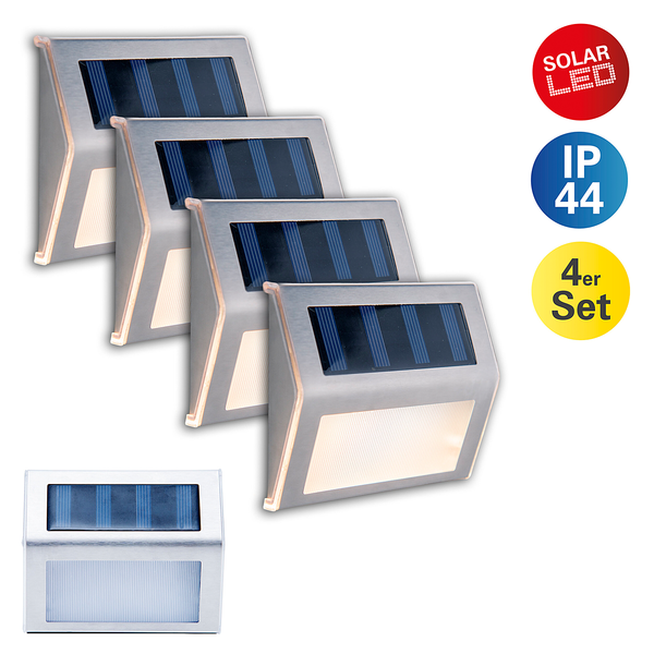 LED-Solar Wegeleuchte Wismar 4er-Set - Edelstahl / Kunststoff - Grau