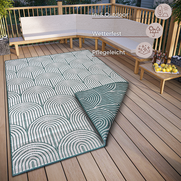 In-/Outdoor Wendeteppich Pangli - Polypropylen - Grün / Weiß - 80 x 150 cm