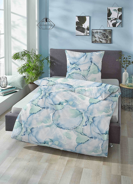 Bettwäsche Brund - Baumwolle - Himmelblau - 155 x 220 cm / 80 x 80 cm - 155 x 220 cm + Kissen 80 x 80 cm