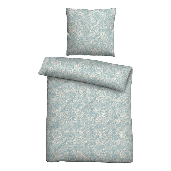 Bettwäsche Enner - Baumwolle -  Eisblau - 135 x 200 cm / 80 x 80 cm - 135 x 200 cm + Kissen 80 x 80 cm