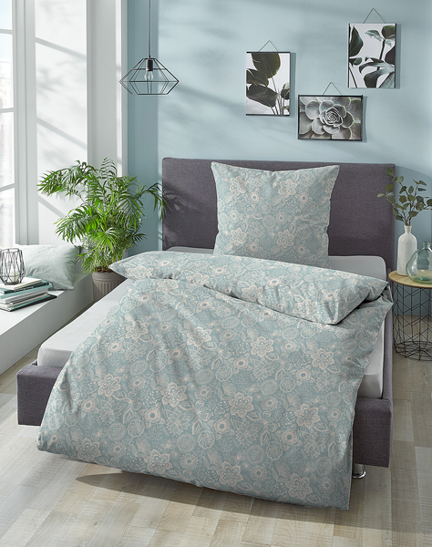Bettwäsche Enner - Baumwolle -  Eisblau - 135 x 200 cm / 80 x 80 cm - 135 x 200 cm + Kissen 80 x 80 cm