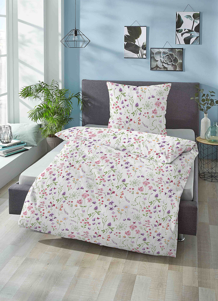 Bettwäsche Borum - Baumwolle - Weiß - 155 x 220 cm / 80 x 80 cm - 155 x 220 cm + Kissen 80 x 80 cm