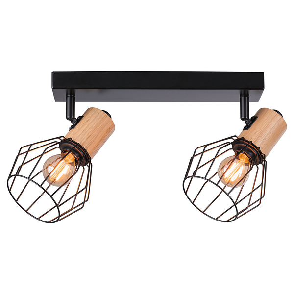 Deckenleuchte Lanka 2-flammig - Aluminium / Holzwerkstoff - Schwarz - 2-flammig