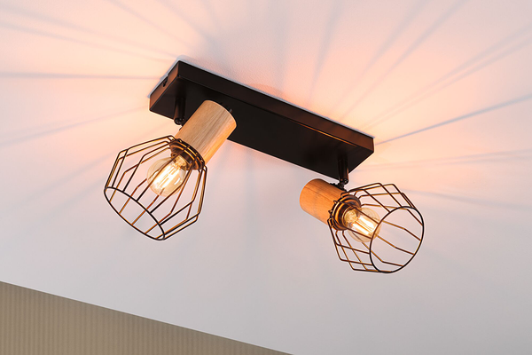 Deckenleuchte Lanka 2-flammig - Aluminium / Holzwerkstoff - Schwarz - 2-flammig