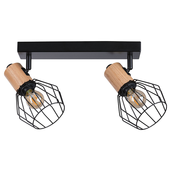 Deckenleuchte Lanka 2-flammig - Aluminium / Holzwerkstoff - Schwarz - 2-flammig