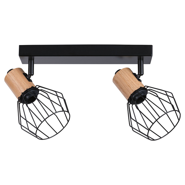 Deckenleuchte Lanka 2-flammig - Aluminium / Holzwerkstoff - Schwarz - 2-flammig