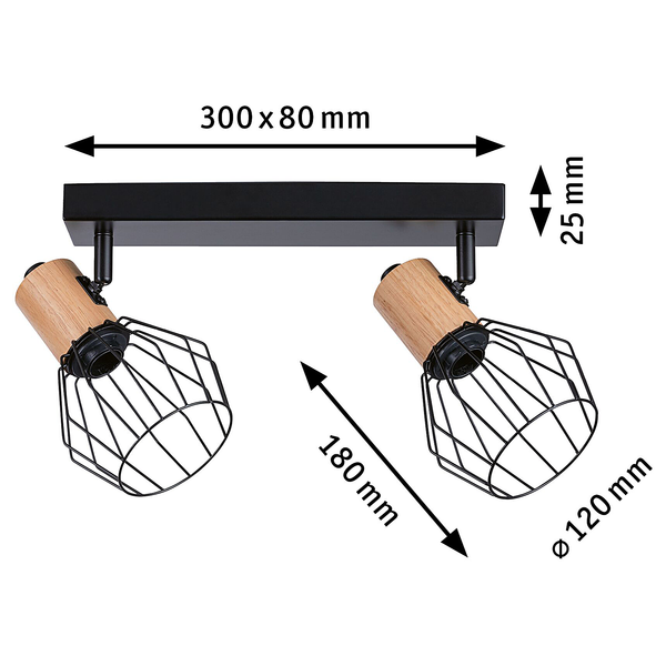 Deckenleuchte Lanka 2-flammig - Aluminium / Holzwerkstoff - Schwarz - 2-flammig