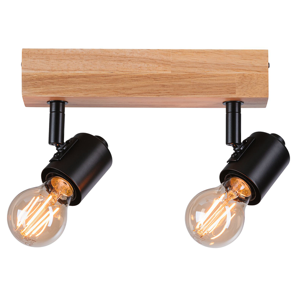 Deckenleuchte Arvid 2-flammig - Aluminium / Holzwerkstoff - Schwarz - 2-flammig