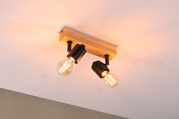Deckenleuchte Arvid 2-flammig - Aluminium / Holzwerkstoff - Schwarz - 2-flammig