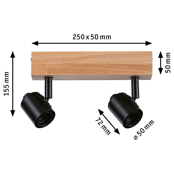 Deckenleuchte Arvid 2-flammig - Aluminium / Holzwerkstoff - Schwarz - 2-flammig
