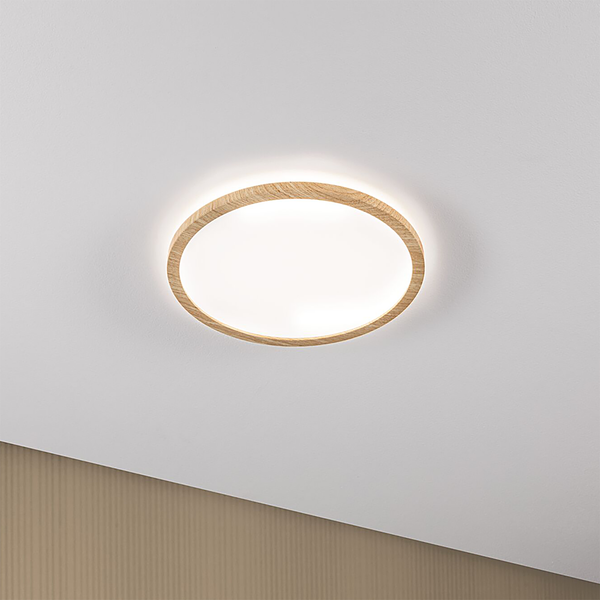 LED-Deckenleuchte Atria Shine Rund Oak - Kunststoff / Eiche Optik - Braun - 1-flammig - Durchmesser: 29 cm - Universalweiß