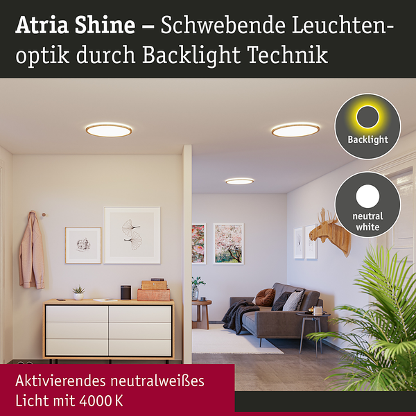 LED-Deckenleuchte Atria Shine Rund Oak - Kunststoff / Eiche Optik - Braun - 1-flammig - Durchmesser: 29 cm - Universalweiß