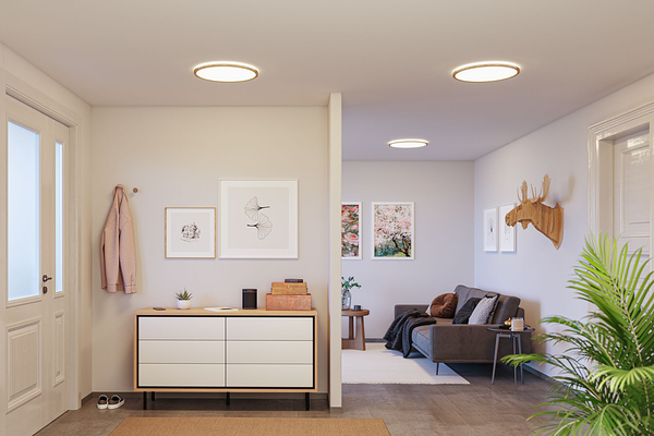 LED-Deckenleuchte Atria Shine Rund Oak - Kunststoff / Eiche Optik - Braun - 1-flammig - Durchmesser: 42 cm - Universalweiß